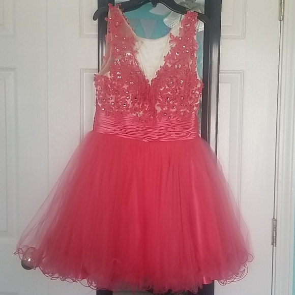 BRIGHT PINK HOCO DRESS - Picture 2 of 3